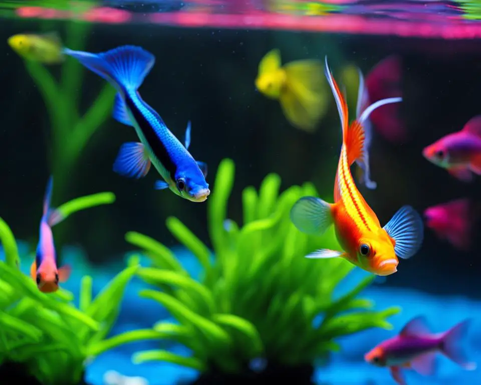 interaction between glofish and guppies